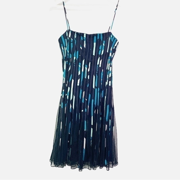 JS Collection Blue/Navy Floral Midi Dress Size 8 - Picture 1 of 15